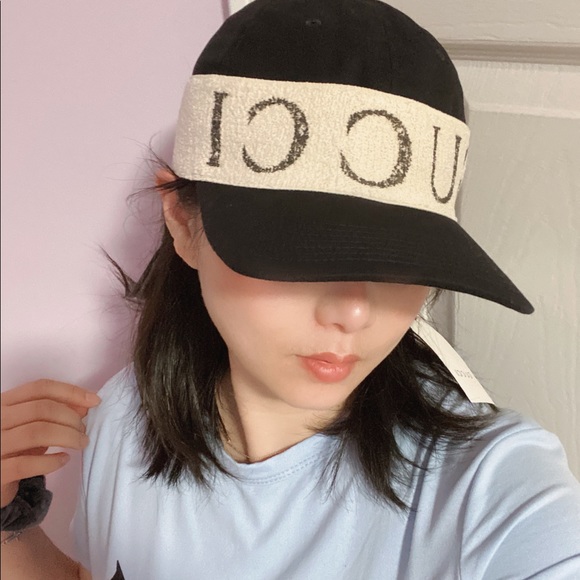 Gucci Black Canvas White Headband Cabardine Hat XL new with stained on the edge - Picture 4 of 9